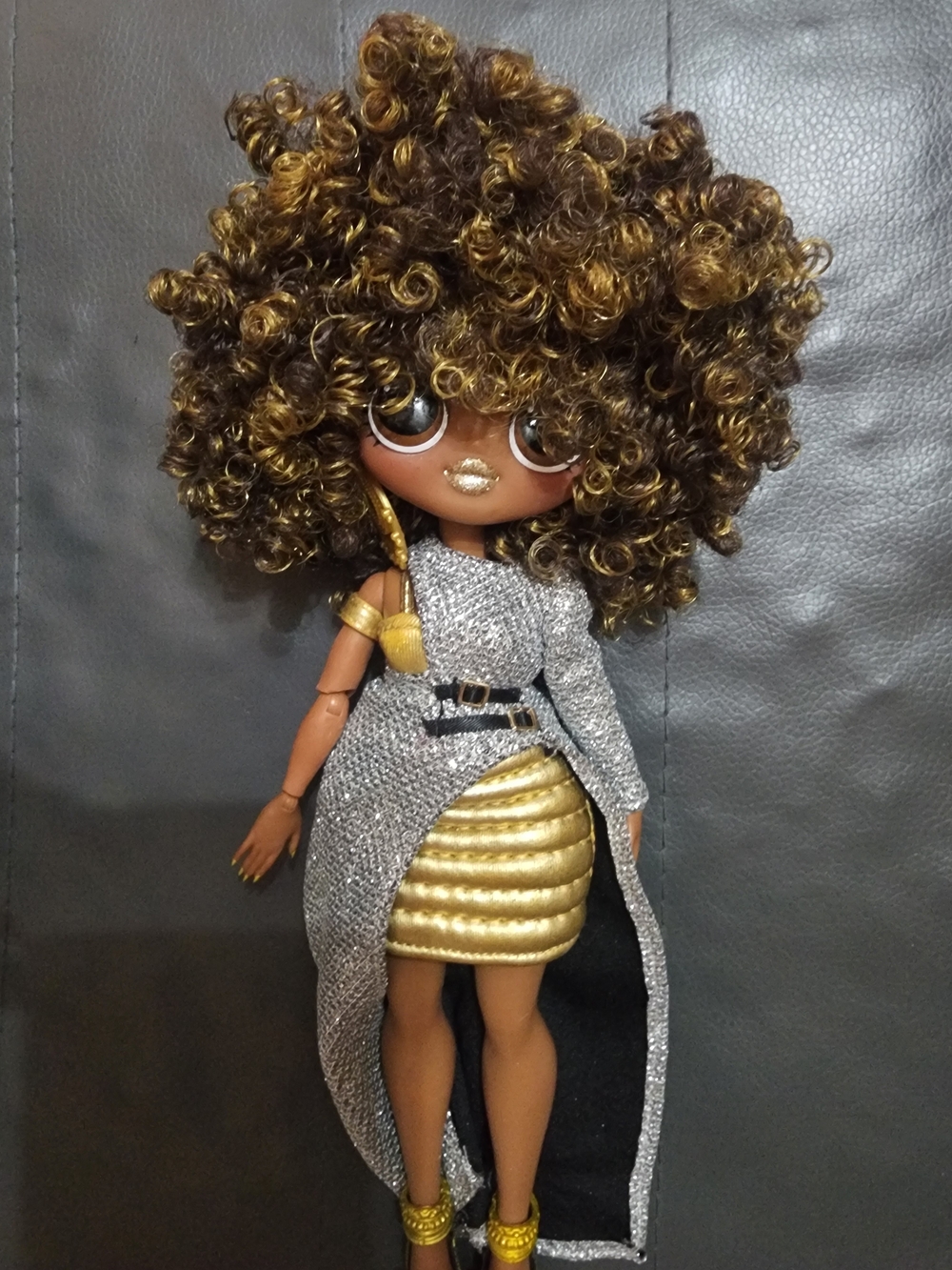 Gold and Brown Curly Afro Fashion Doll